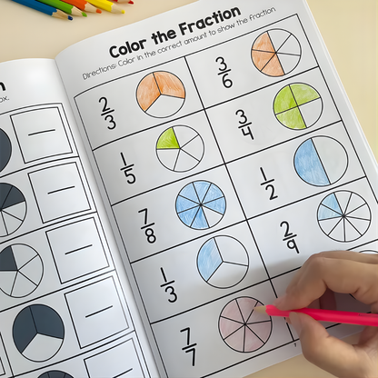 Cahier d'Apprentissage Fraction Action : Écrire, Colorier & Associer